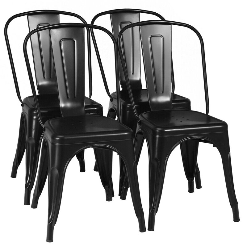 Williston Metal Slat Back Stacking Side Chair in Black Wayfair.ca